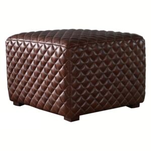 Stiched Vintage Handmade Footstool Pouffe Distressed Brown Real Leather