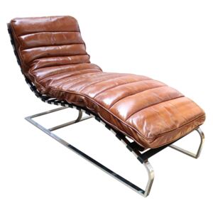 Bilbao Chaise Lounge Daybed Vintage Distressed Tan Real Leather