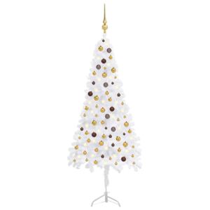 Corner Artificial Christmas Tree LEDs&Ball Set White 210 cm PVC