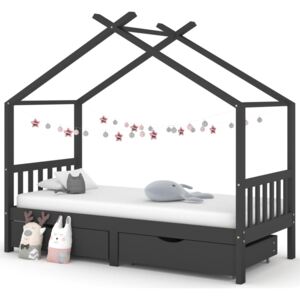 Kids Bed Frame with Drawers Dark Grey Solid Pine Wood 90x200cm