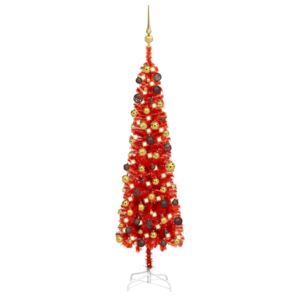 Slim Christmas Tree with LEDs&Ball Set Red 150 cm