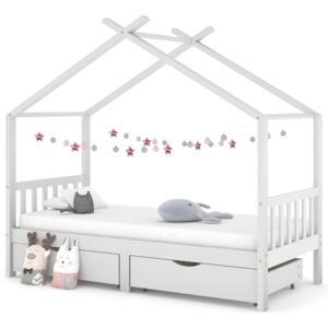 Kids Bed Frame with Drawers White Solid Pine Wood 90x200 cm