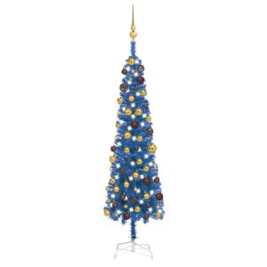 Slim Christmas Tree with LEDs&Ball Set Blue 150 cm