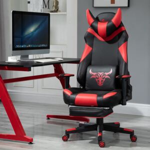 Vinsetto PU Leather Gaming Office Chair Bull Horn Headrest Gaming Chair w/ Retractable Footrest Red