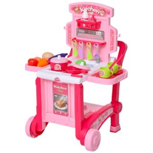 HOMCOM Kids Pretend Play Plastic Kitchen Playset Pink