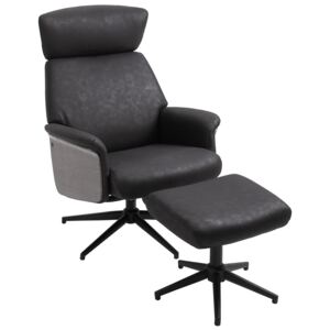 HOMCOM Polyester Reclining 360 Swivel Armchair w/ Footstool Black