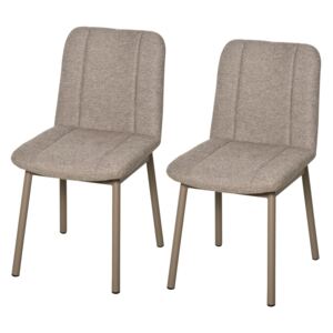 HOMCOM 2 Pieces Armless Mid Back Dining Chair Leisure Fabric Upholstered Padded Seat with Metal Legs for Living Room, Bedroom, Dorm-Khaki