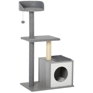 PawHut Cats Particle Board 3-Tier Scratching Tree House Grey