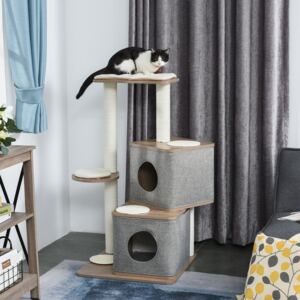 PawHut Multi-Level Cat Tree Tower Activity Center Climbing Frame Kitten House Furniture with Sisal Carpet Scratching Posts Condo Perch Cushion