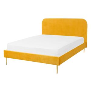 Beliani Velvet EU Double Size Bed Yellow FLAYAT
