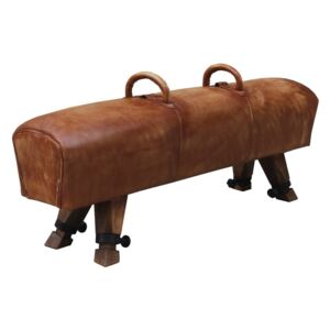Vintage Gym Horse Rebel Bench long Distressed Brown Real Leather