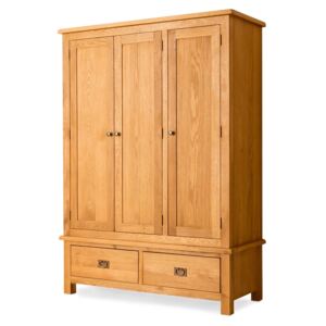 Lanner Waxed Large Wardrobe, Drawer Storage, Solid Wood | Rustic Oak
