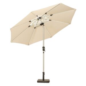2.7m LED Crank & Tilt Parasol Canopy in Grey or Ivory, Large Round Outdoor Umbrella for Garden Patio Dining Sets | Roseland Furniture