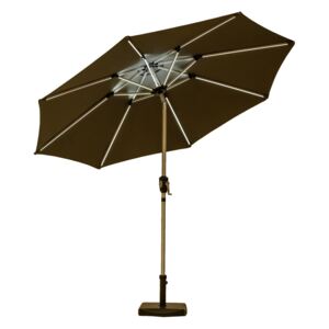 2.7m LED Crank & Tilt Parasol Canopy in Grey or Ivory, Large Round Outdoor Umbrella for Garden Patio Dining Sets | Roseland Furniture