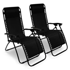 Black Zero Gravity Sun Lounger, Folding Outdoor Recliner Chair Textylene Fabric Garden Furniture Sunbed | Roseland Furniture