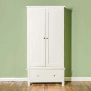 Cornish White Wooden Double Wardrobe with Drawer | Roseland