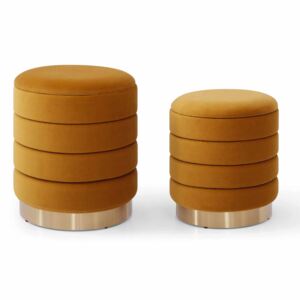 Mia Twin Pack Velvet Storage Stool Seats, Set of 2 Blue, Grey, Yellow or Pink Chic Upholstered Round Storage Ottomans | Roseland Furniture