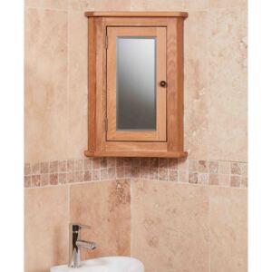 Mobel Bathroom 100% Solid Oak Mirrored Corner Wall Cabinet