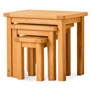 Roseland Oak Nest of 3 Tables, Rustic Solid Wood | Waxed