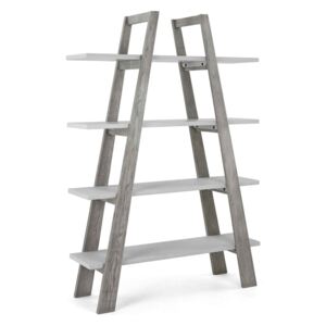 Epsom Industrial Large Ladder Bookcase, Concrete Effect & Solid Oak | Roseland Furniture