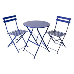 60cm Two Seater Blue Garden Bistro Set, Round Outdoor Table & Chairs, Small Folding Patio Steel Dining Set Suitable for 2 | Roseland Furniture
