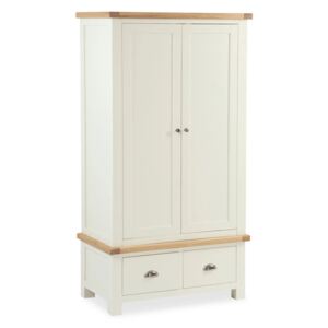 Daymer Cream Painted Double Wardrobe & Drawers | Oiled Oak Top