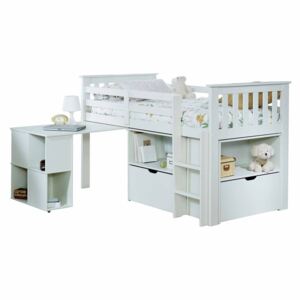 Huckerby Sleeper Station, White or Grey | Slatted Wooden Pine Mid Sleeper Cabin Bed with Desk, Drawers and Storage Cupboards | Roseland Furniture