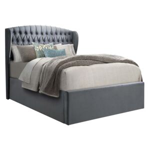 Salisbury Velvet Ottoman Bed, 4'6" Double & 5ft King Size - Grey or Blue | Upholstered Under Bed Storage with Gas Lift for Adults | Roseland Furniture