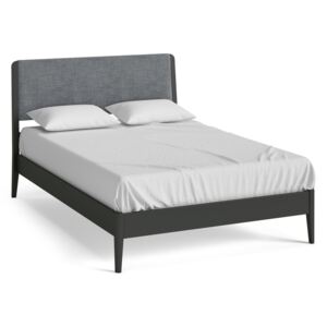 Dumbarton Charcoal Grey Bed Frames w Fabric Headboard, 3ft Single 4ft6 Double & 5ft King Size Contemporary Scandi Painted Wooden Roseland Furniture