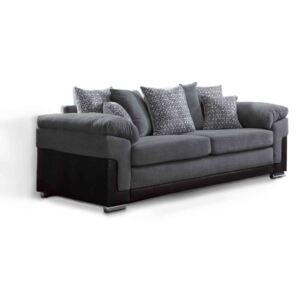 Ameba 3 Seater Fabric & Faux Leather Sofa - Charcoal & Silver Comfy Upholstered Lawson Settee Couch with Cushion Arms | Roseland Furniture