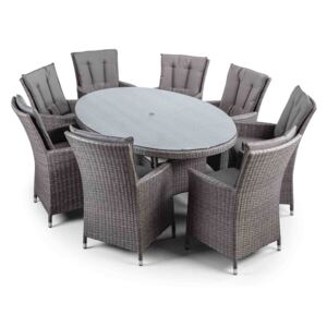 Cadiz Round Grey Rattan Dining Table and Chairs with Glass Top, 8 Seater Al Fresco Outdoor Patio Garden Furniture Set | Roseland Furniture