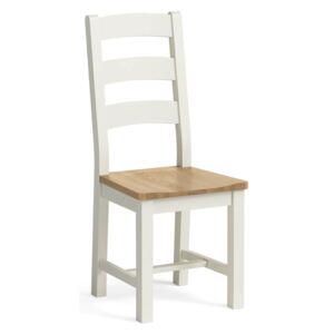 Chichester Ladder Back Dining Chair, Ivory Cream & Charcoal Grey Painted Solid Wooden Chair with Oak Seat | Roseland Furniture