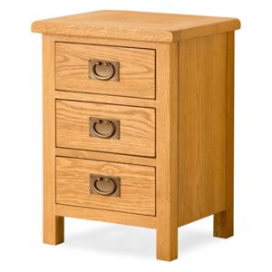 Lanner Waxed Oak Bedside Table, 3 Drawer Chest, Solid Wood | Rustic