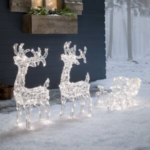 Warm White & White 3-in-1 Acrylic Light Up Reindeer & Sleigh Christmas Figure