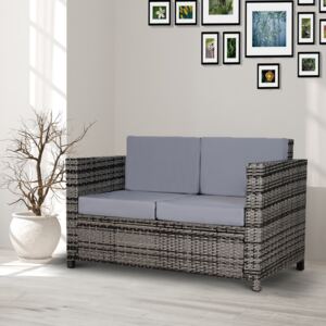 Outsunny 2-Seater Weather Resistant Outdoor Garden Rattan Sofa Chair Grey