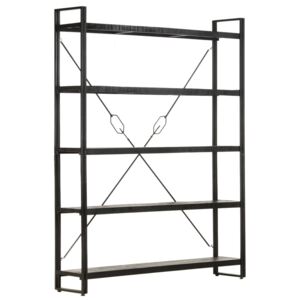 VidaXL 5-Tier Bookcase Black 140x30x180 cm Solid Mango Wood