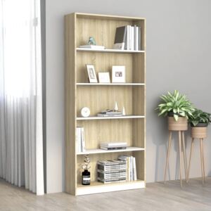 VidaXL 5-Tier Book Cabinet White and Sonoma Oak 80x24x175 cm Chipboard