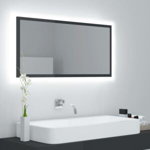 VidaXL LED Bathroom Mirror High Gloss Grey 90x8.5x37 cm Chipboard