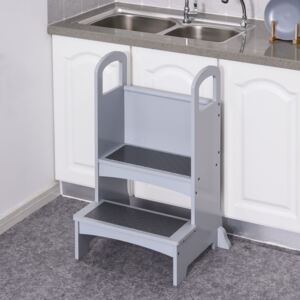 HOMCOM Kitchen Helper Step Stool with 2 Steps & Handles Suitable for Children Learning Tower for Kids and Toddlers, Footstool, Grey