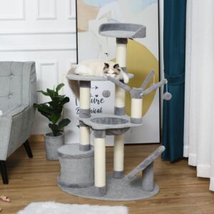 PawHut 1.22m Multi Level Cat Tree Tower Activity Center Kitten Furniture with Scratching Posts Hammock Perch Condo Dangling Ball Toys Grey