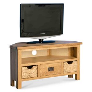 Surrey Oak TV Stand With Baskets | Roseland Furniture