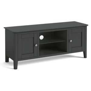 Dumbarton Charcoal Grey Large TV Stand, 120cm Solid Wood Media Cabinet | Contemporary Scandi Style Painted Solid Wooden Television Stand up to 54" Widescreens | Roseland Furniture