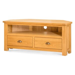 Roseland Oak Corner TV Stand with Drawer, Screens Up To 56" | Waxed