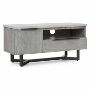 Epsom Industrial 90cm Small TV Unit, Concrete Effect & Solid Wood | Roseland Furniture