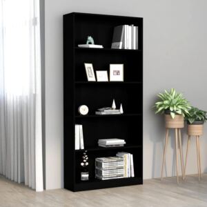 VidaXL 5-Tier Book Cabinet Black 80x24x175 cm Chipboard