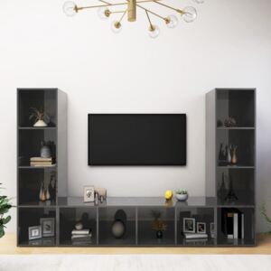 VidaXL TV Cabinets 3 pcs High Gloss Grey 142.5x35x36.5 cm Chipboard