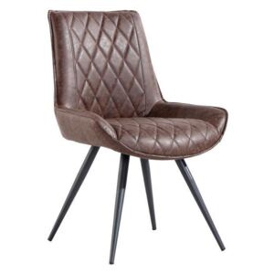 Industrial Brown Leather Dining Chair in Pair