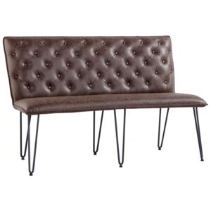 Studded Back Brown Leather Dining Bench